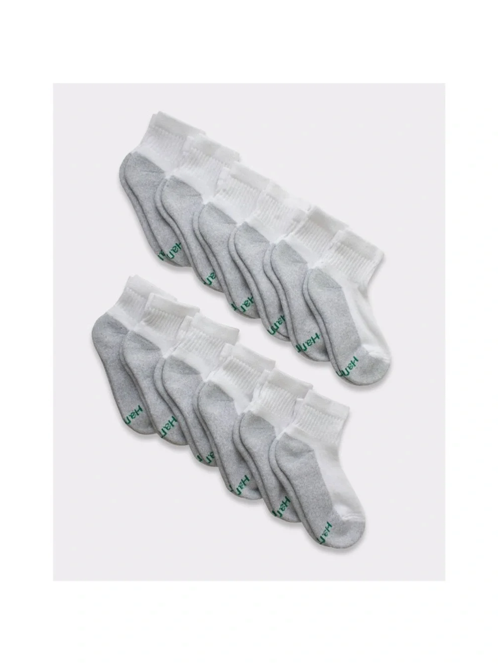 Hanes Boys' Cushion Ankle Socks - White & Gray 2 (12-Pack) total socks 22